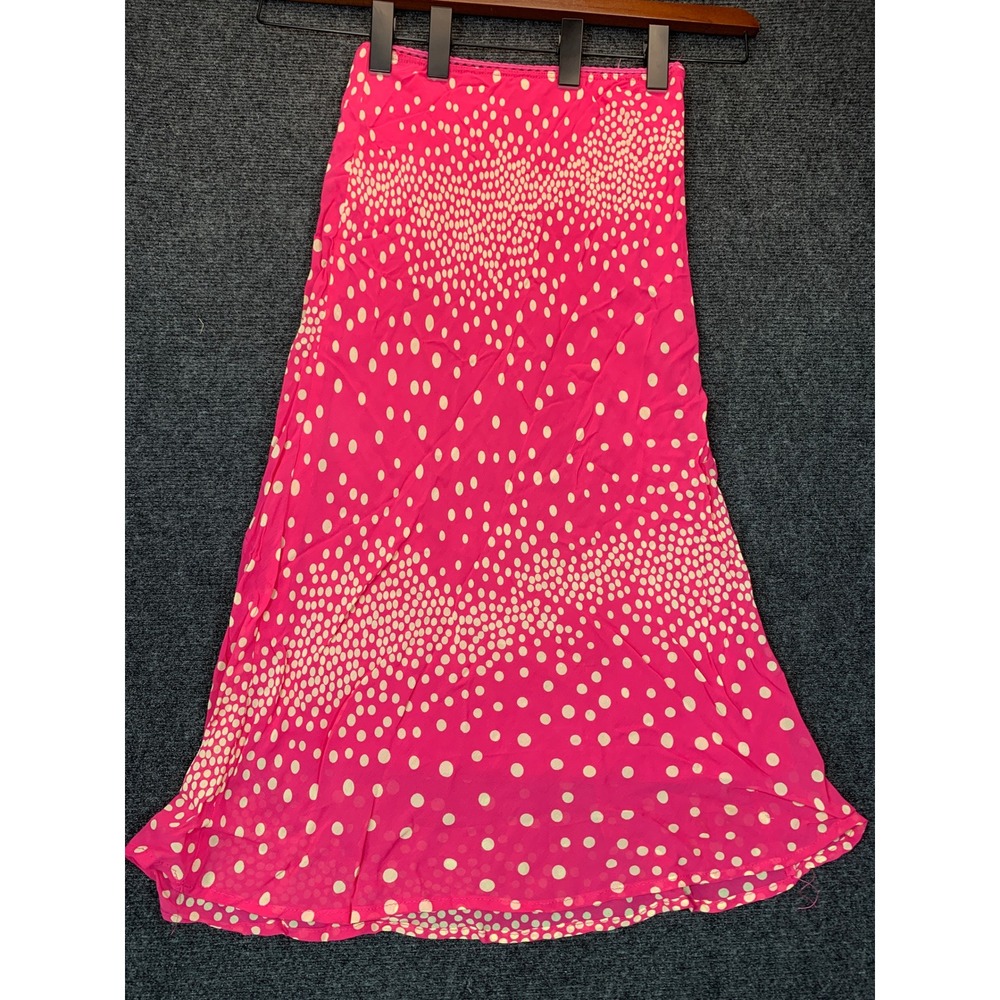 Wanted Polka Dot Skirt S Pink Y2K Pinup VTG Barbiecore Maxi Bodycon Flare Indie